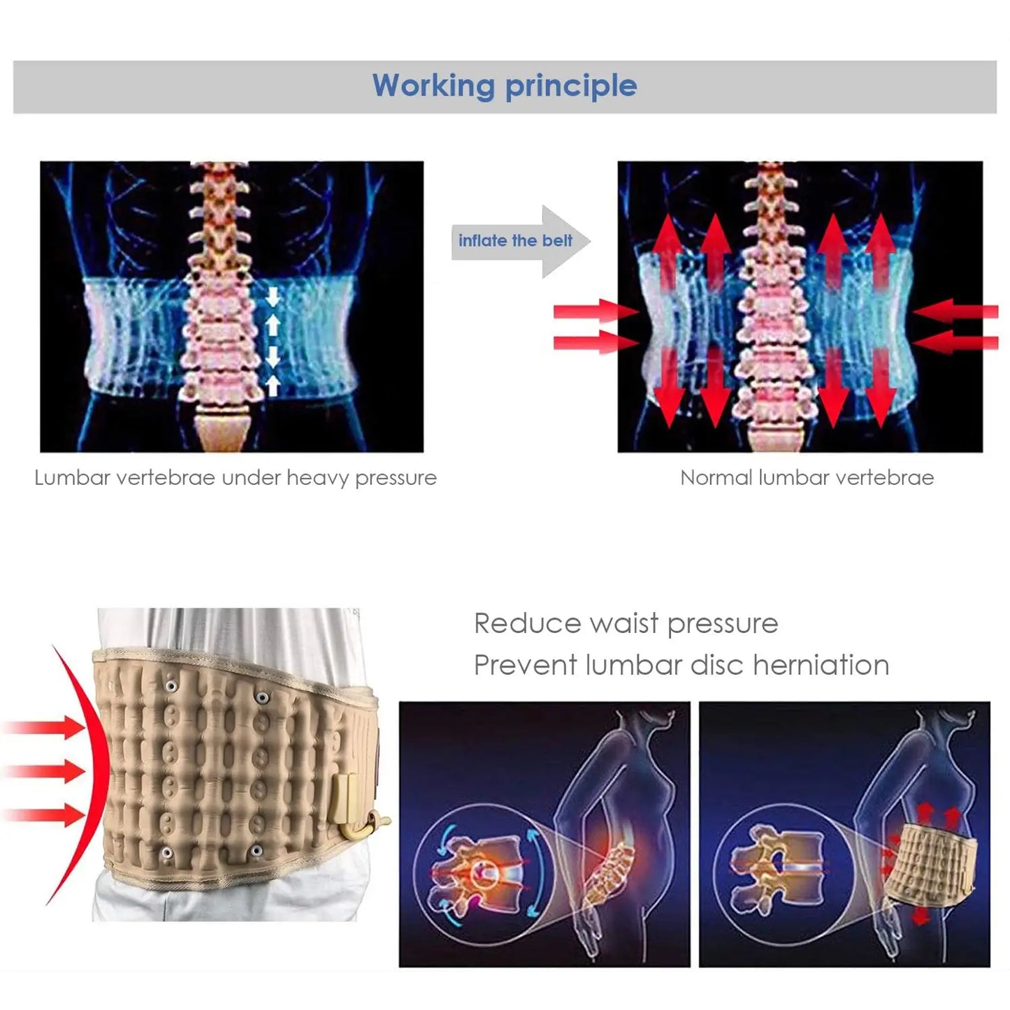 Back Decompression Lumbar Support Belt Waist Air Traction Brace Spinal Back Relief Belt Backache Pain Release Massager