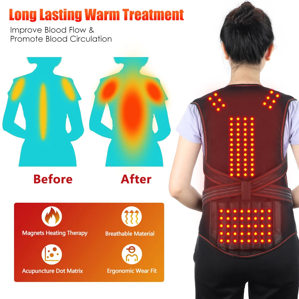 Self Heating Back Support Waist Brace Magnetic Heating Corrector Therapy Belt Back Posture Corrector Spine Back Lumbar Belt