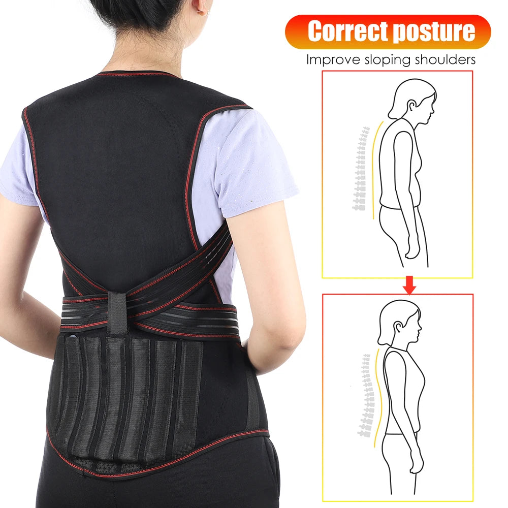 Self Heating Back Support Waist Brace Magnetic Heating Corrector Therapy Belt Back Posture Corrector Spine Back Lumbar Belt